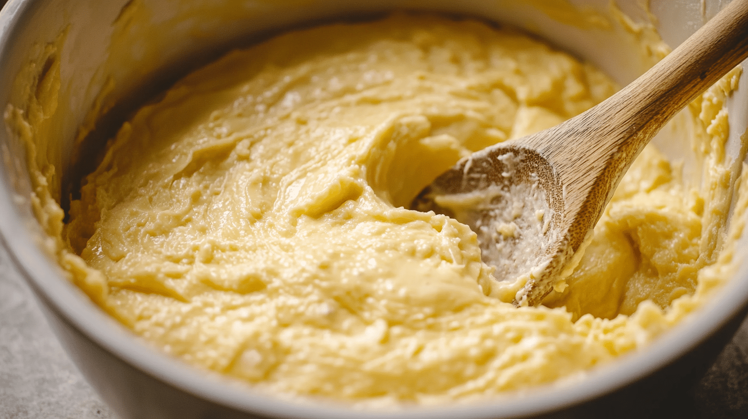 Gluten-free cornbread batter in mixing bowl