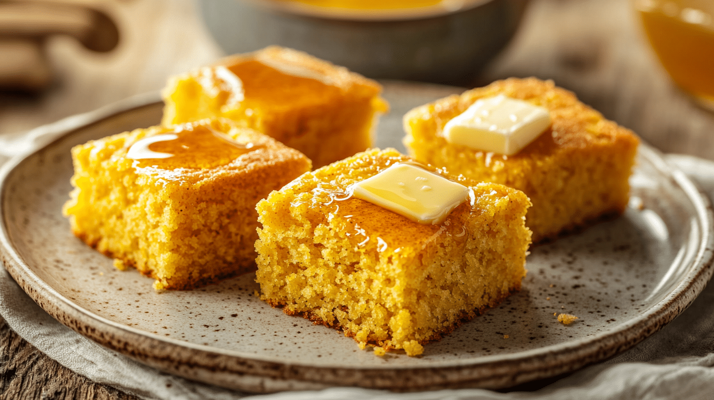 Sliced gluten-free cornbread served with butter